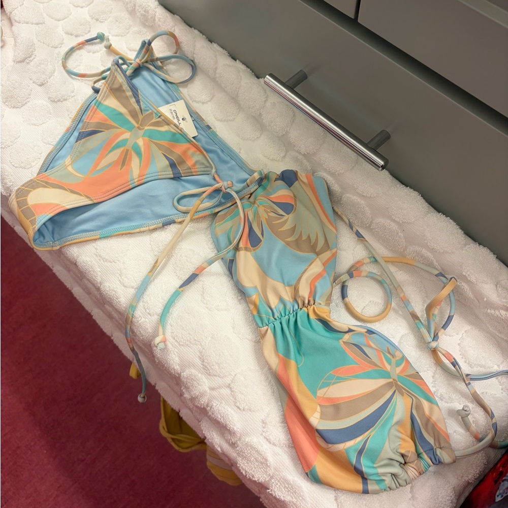 O'Neill Women’s Aqua, Peach & Cream Swirl Tie-Side Bikini
